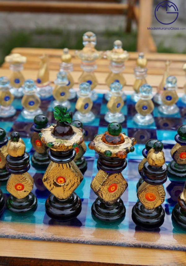 Murano Glass Hexagonal Chessboard With Gold 32 Carats