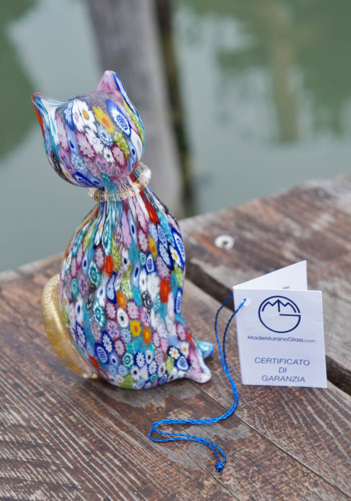 Murano Glass Animals - Big Cat With Murrina And Gold - Venetian Glass - Made Murano Glass Murano Glass Animals - Big Cat With Murrina And Gold - Venetian Glass - Made Murano Glass