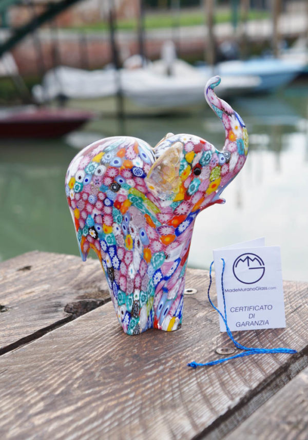 Murano Glass Animals Big Elephant With Murrina And Gold Made Murano