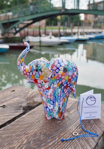Murano Glass Animals - Big Elephant With Murrina And Gold
