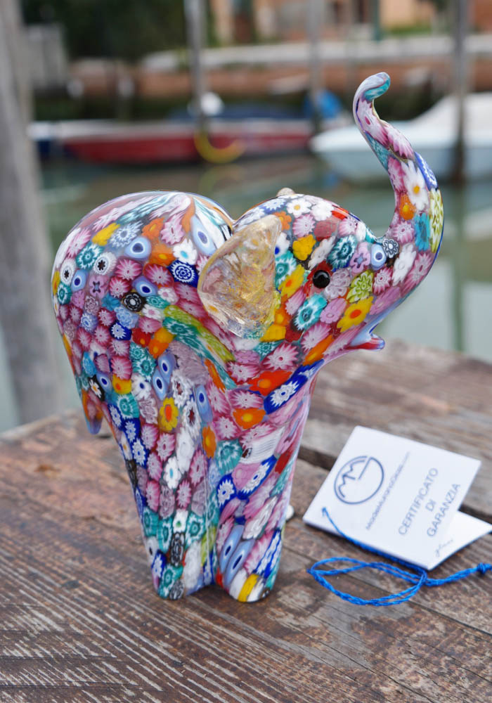 Murano Glass Animals - Big Elephant With Murrina And Gold - Made Murano  Glass