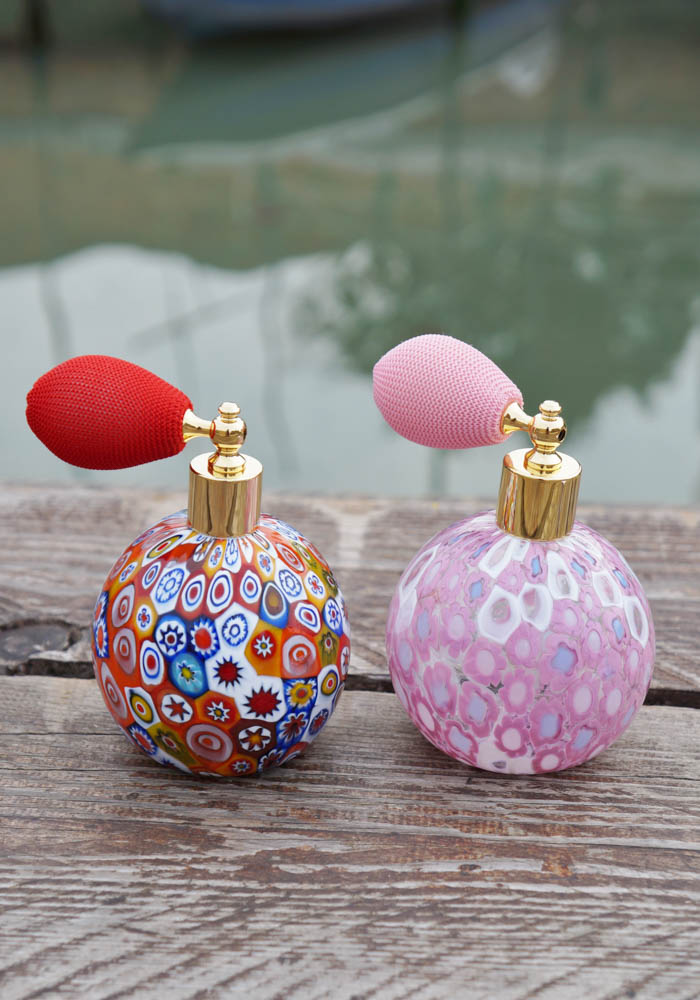 Couple Of Fragrance Bottles In Murano Glass With Murrina - Murano