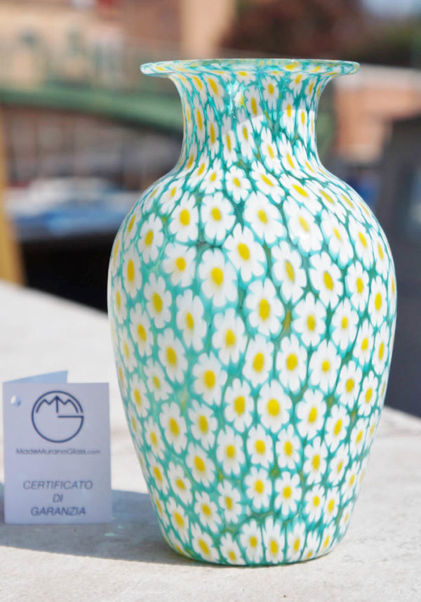 Murano Glass Vase - Flowers - With Murrina Millefiori - Made Murano Glass Vase - Flowers - With Murrina Millefiori - Made