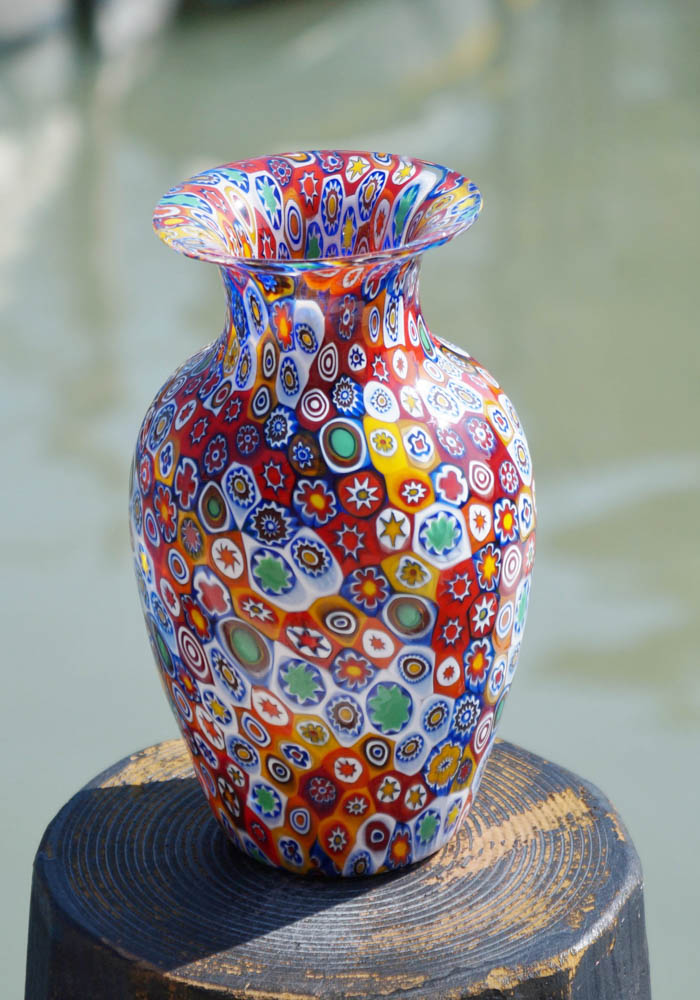 Venetian Glass Vase - Pasta - With Murrina Millefiori - Made