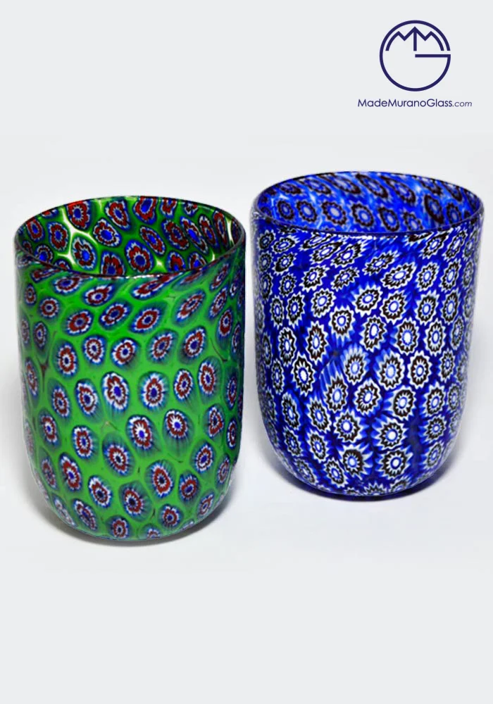MURANO MORGILLO GLASS ムラノ 金彩ブルー双耳飾り グラス Amazon | GlassOfVenice 2個セット ムラーノガラス ワイングラス