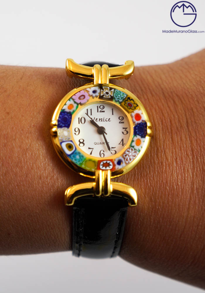 Elena - Murano Glass Wrist Watch With Murrina Millefiori