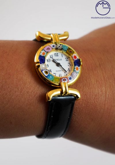 Elena - Murano Glass Wrist Watch With Murrina Millefiori
