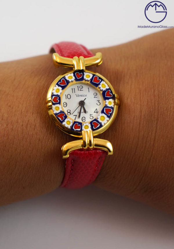 Maya Orologio Da Polso Vetro Murano Rosso Murrina Millefiori Made Murano Glass