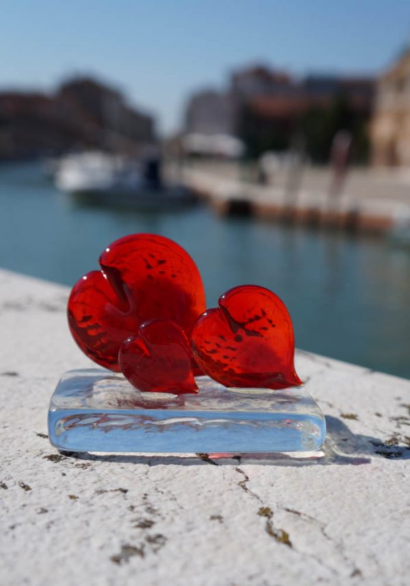 Tris Of Red Hearts In Murano Glass - Murano Art
