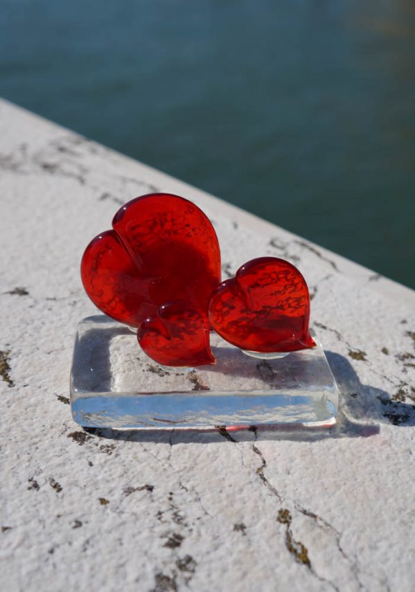 Tris Of Red Hearts In Murano Glass - Murano Art