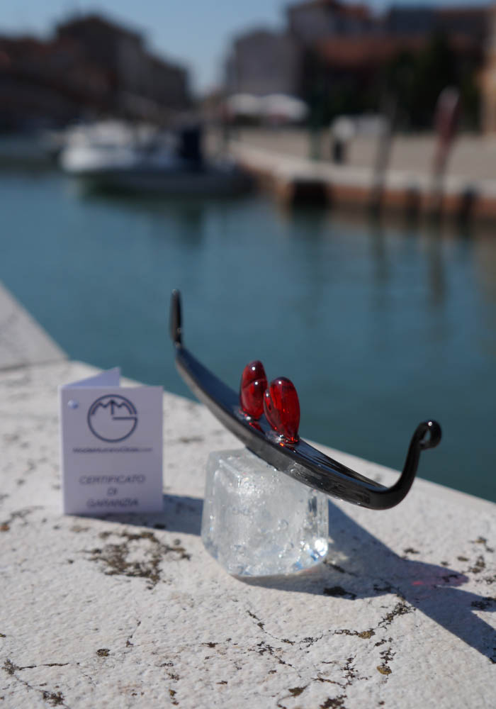 Murano Glass Gondola With Hearts - Made Murano Glass