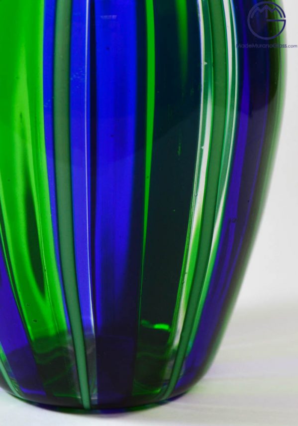Venetian Glass Vase In Pipe Green And Blue