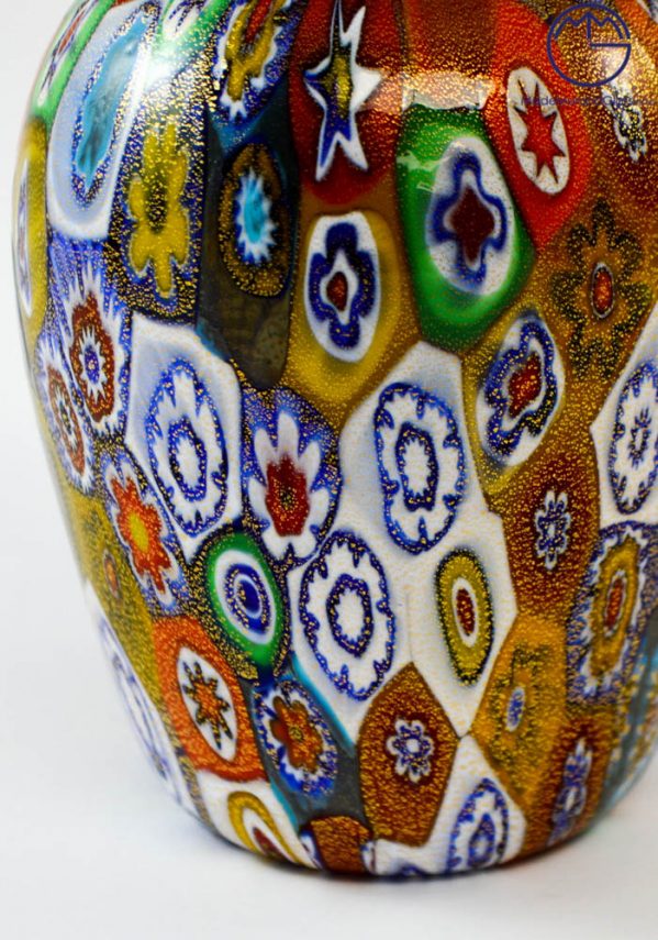 Venetian Glass Vase “MIGNON” With Murrina Millefiori And Gold