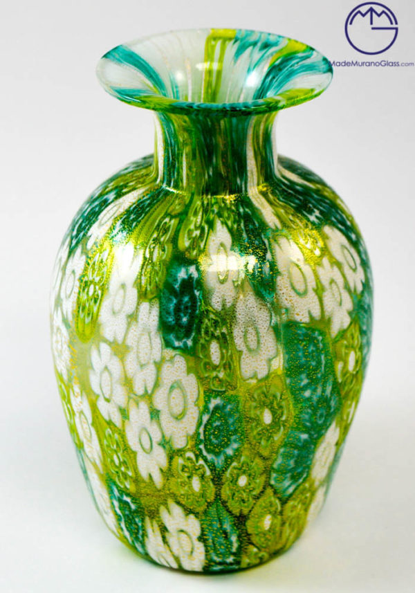 Venetian Glass Vase “MIGNON” With Murrina And Gold