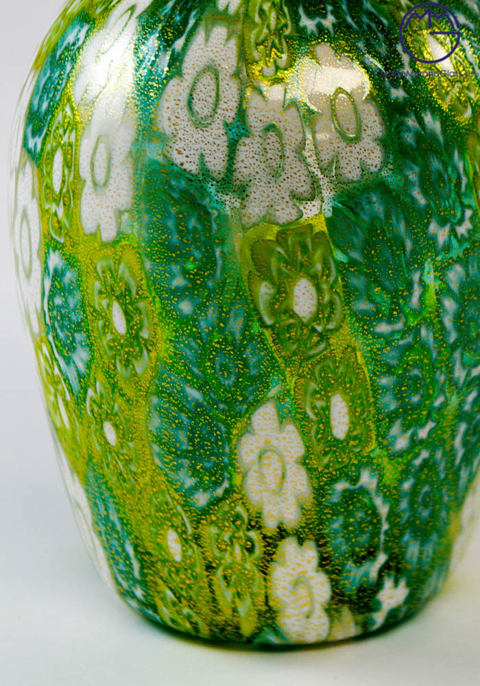 Collezione Vasi Di Murano Mignon Verde Con Murrina Millefiori E Oro