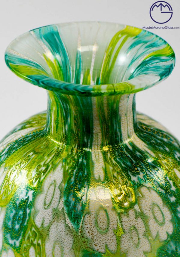 Collezione Vasi Di Murano Mignon Verde Con Murrina Millefiori E Oro