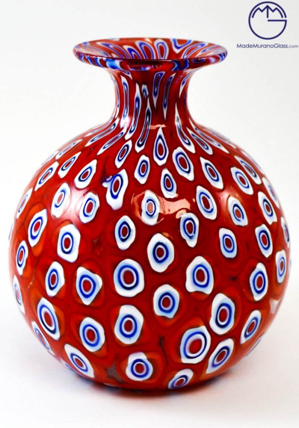 Venetian Glass Vase Mignon With Red Murrina