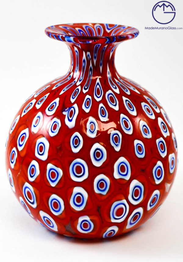Venetian Glass Vase Mignon With Red Murrina