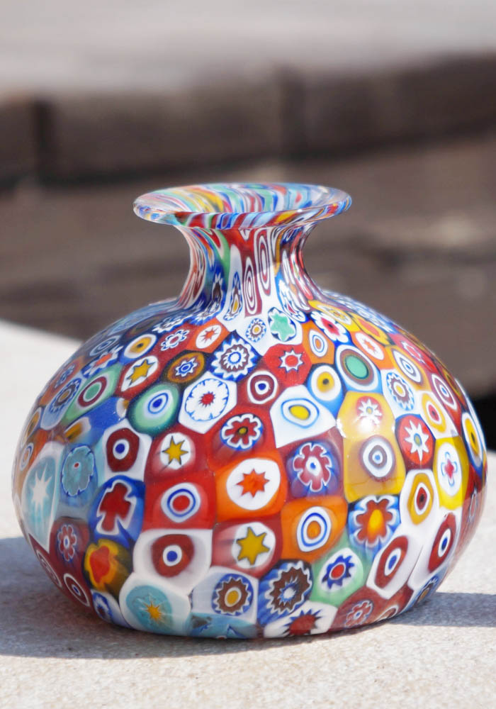 Venetian Glass Vase Onion-Shaped With Murrina Millefiori - Made