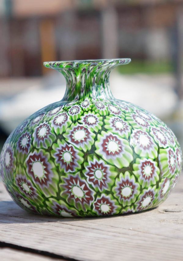 Venetian Glass Vase Onion-Shaped With Murrina