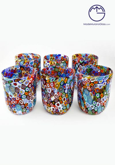 Set Di 6 Bicchieri Vetro Murano - Goto Con Murrine Millefiori