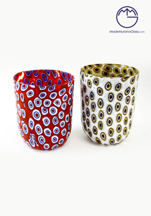 Set Of 2 Murano Drinking Glasses - Goto With Murrina - Venetian Glass