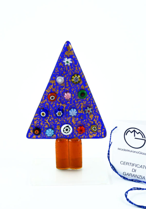 Blue Christmas Tree With Murrina And Gold - Murano Glass Ornaments