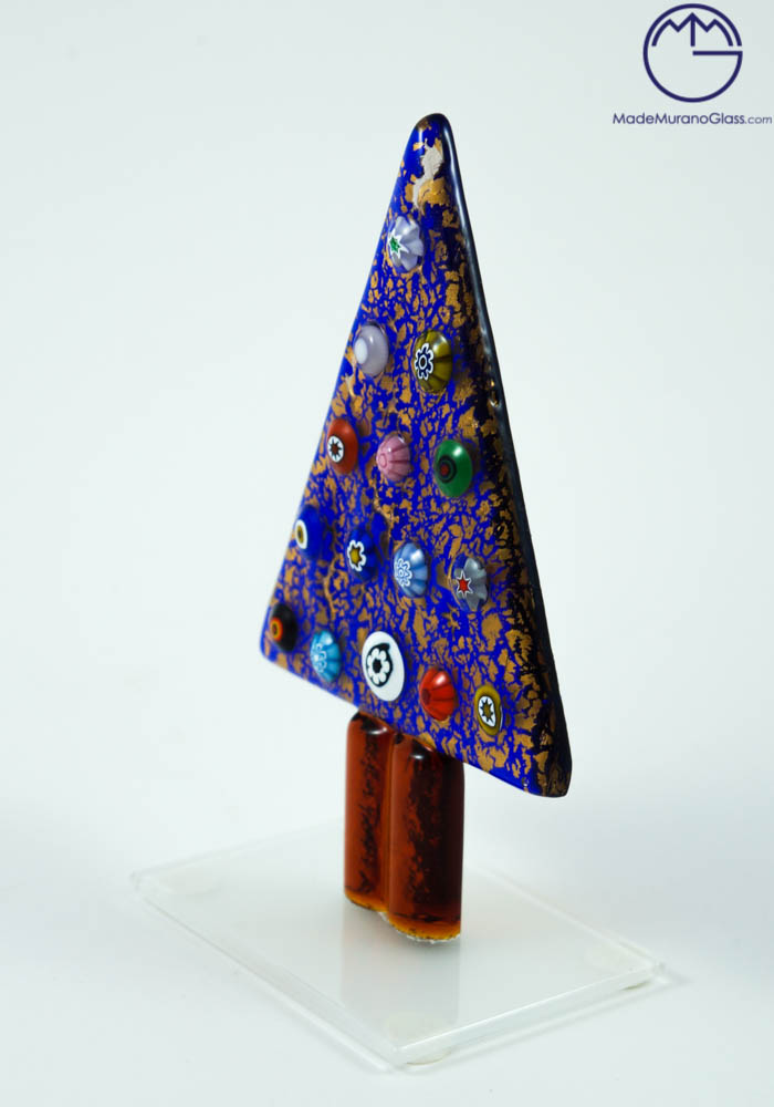 Blue Christmas Tree With Murrina And Gold - Murano Glass Ornaments