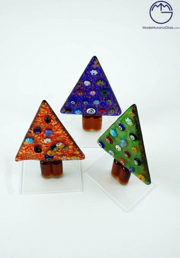 3 Christmas Trees With Murrina And Gold - Murano Glass Ornaments