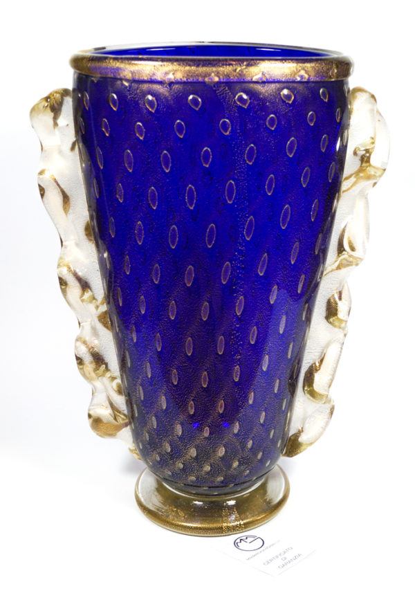 Monastero - Venetian Glass Vase Balloton Blue Gold - Made Murano Glass