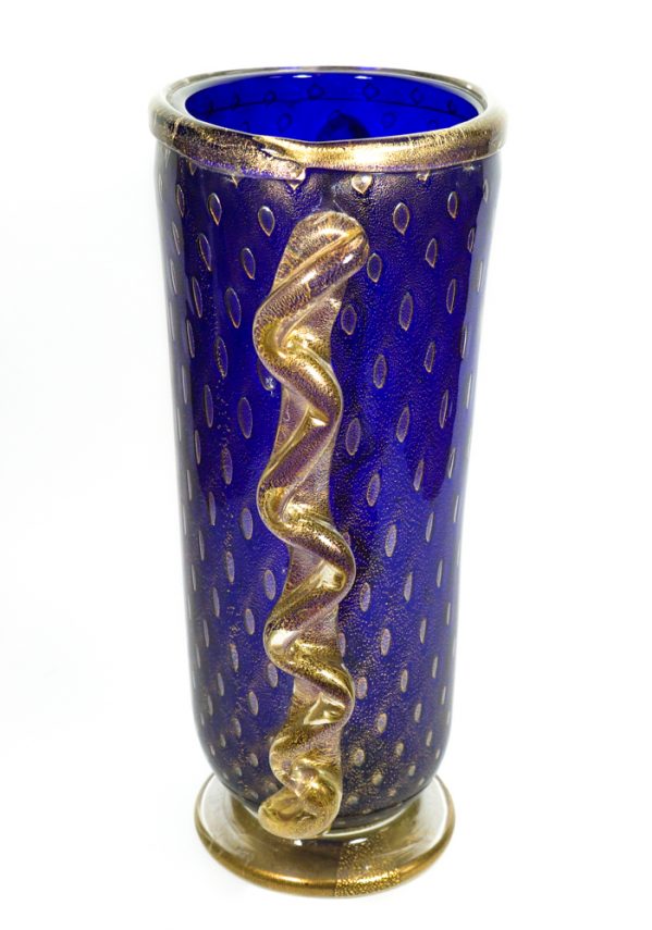 Monastero - Venetian Glass Vase Balloton Blue Gold - Made Murano Glass