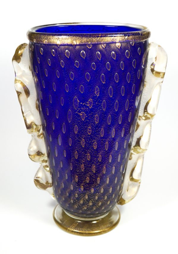 Monastero - Venetian Glass Vase Balloton Blue Gold - Made Murano Glass