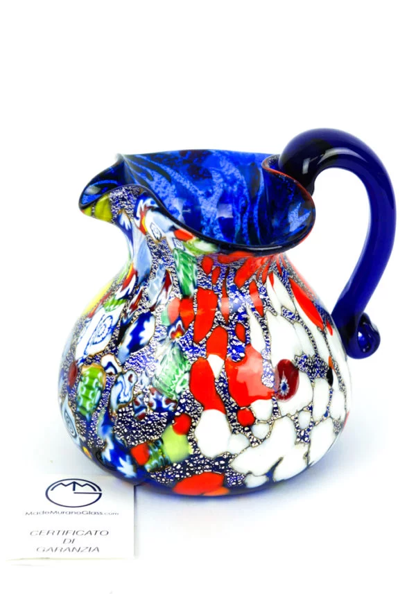 Jug In Venetian Blown Glass Fantasy Blue - Made Murano Glass