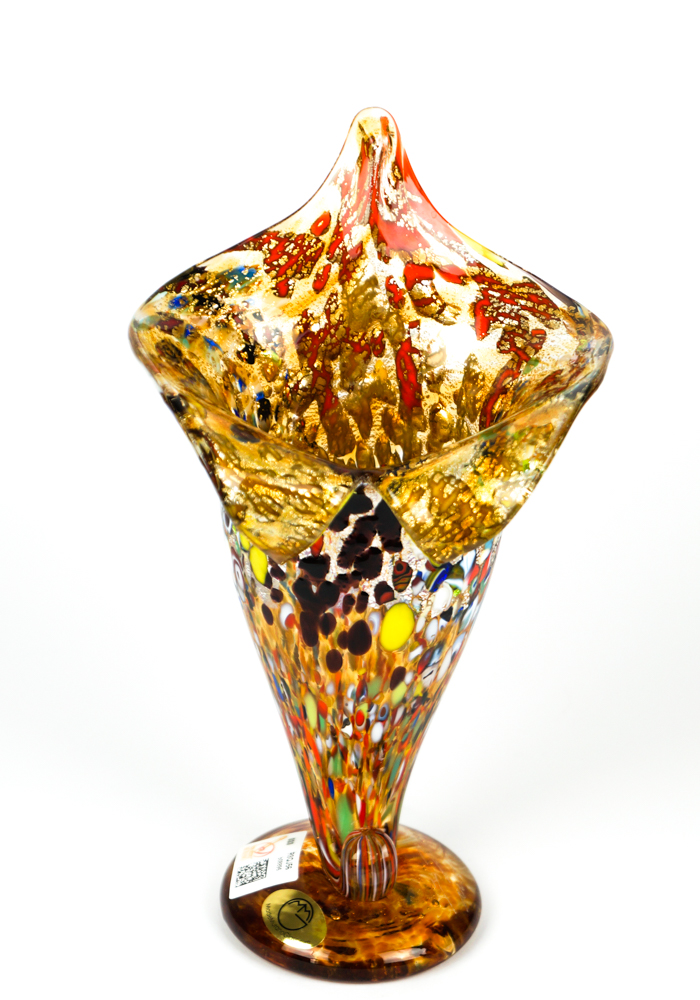 Cornucopia Amber Murano Glass Vase "Fantasy" Made Murano Glass