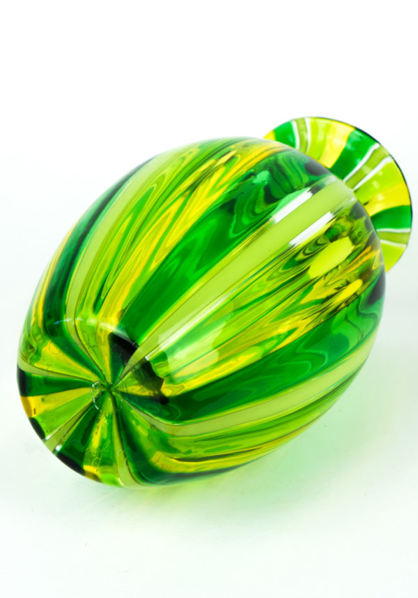 工芸品 Murano Glass Vase (Green & Yellow) Dissette - Green Murano Glass Vase 