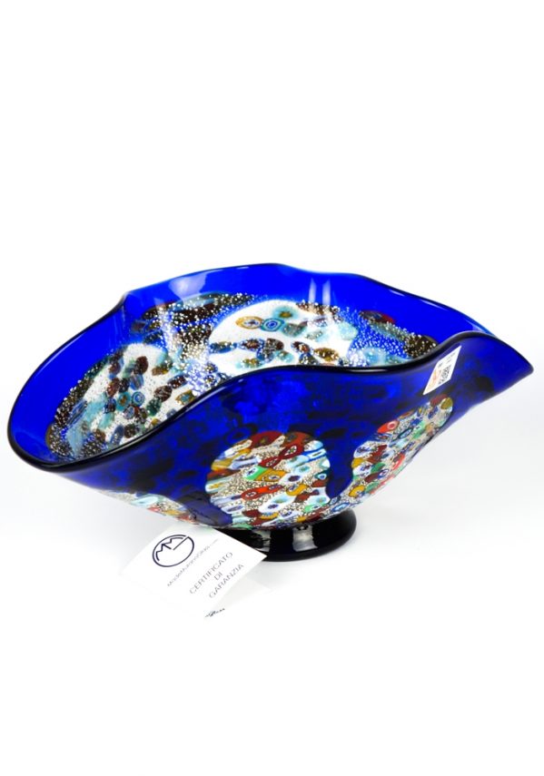 Liberty - Coppa Centrotavola Colature Blu - Made Murano Glass