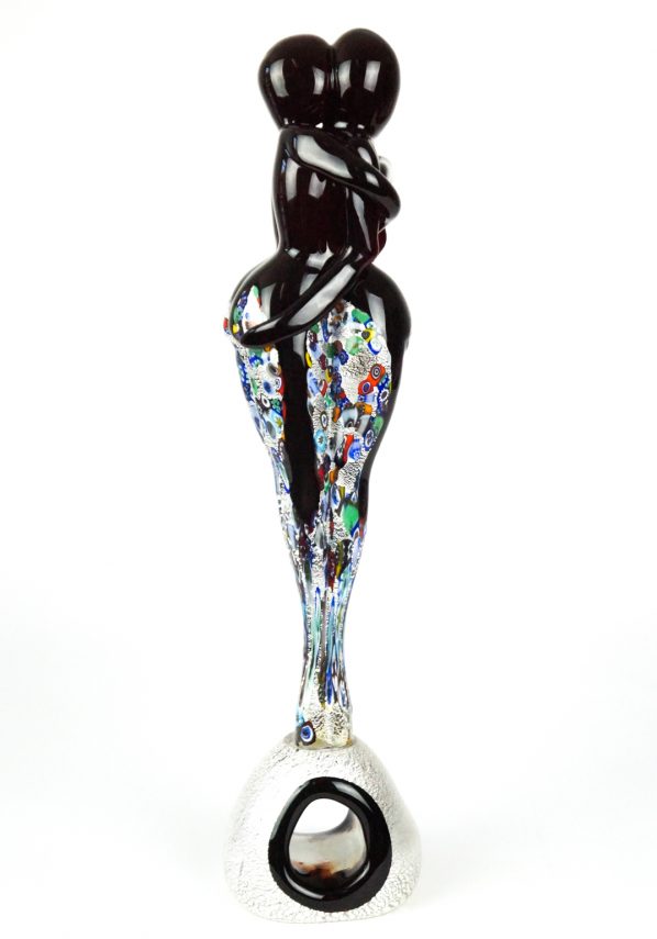 Lovers Sculpture - Millefiori Burgundy Red And Silver