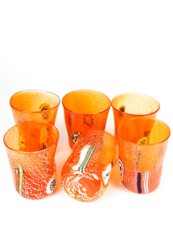 Lobio - Set Di 6 Bicchieri + Brocca Arancio In Vetro Murano