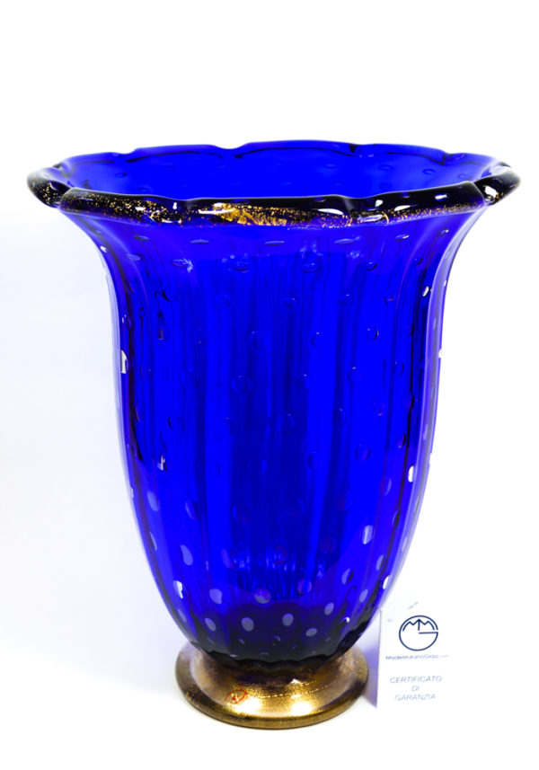 Bole - Murano Glass Vase Balloton Blue Gold