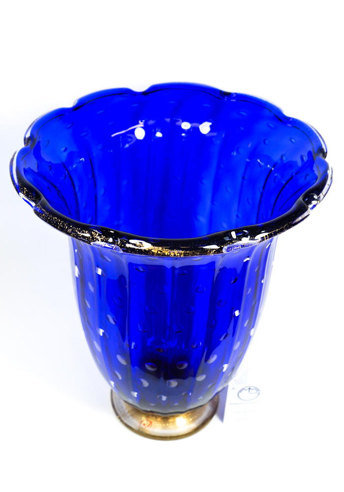 Bole - Vaso Vetro Murano Blu E Oro 24kt - Made Murano Glass