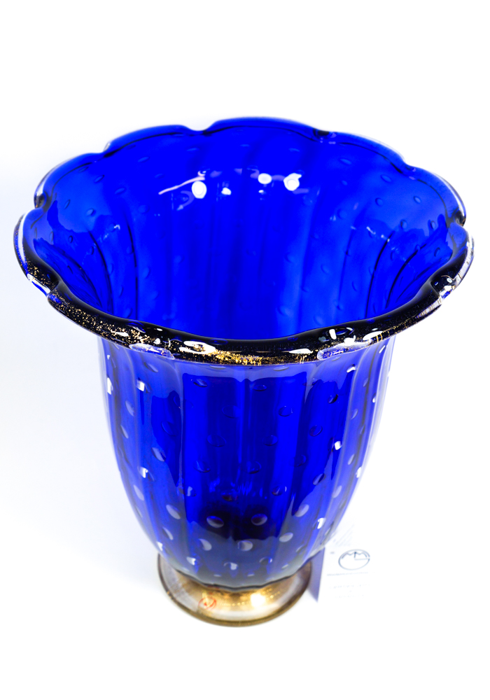 Bole - Murano Glass Vase Balloton Blue Gold - Made Murano Glass