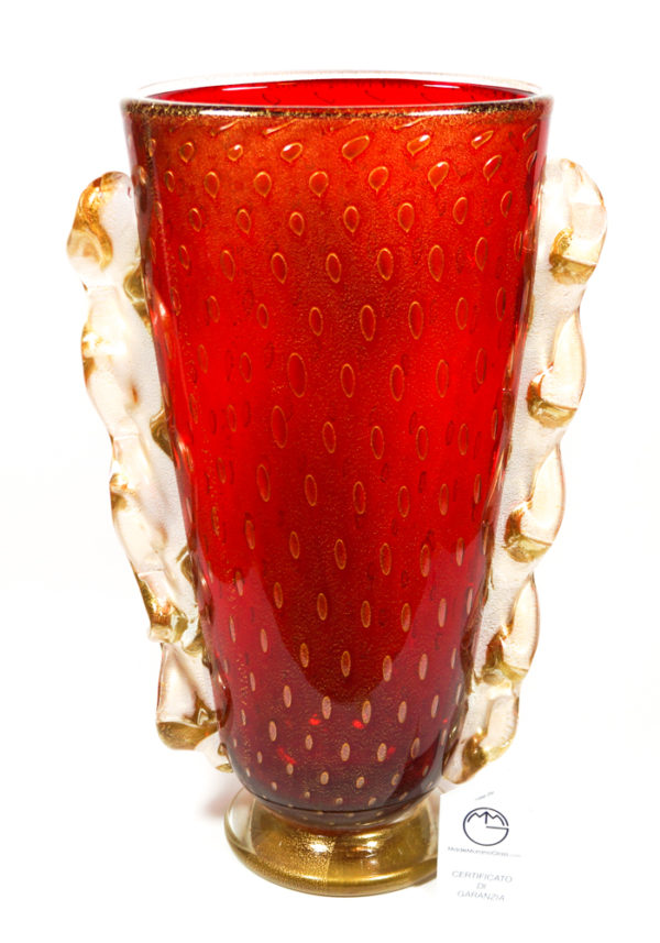 Impero - Venetian Glass Vase Balloton Red Gold - Made Murano Glass