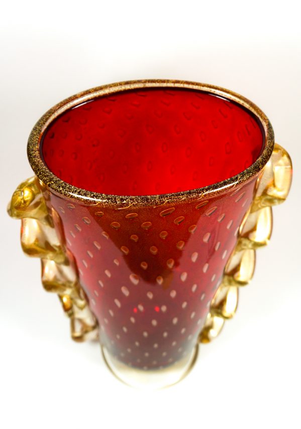 Impero - Venetian Glass Vase Balloton Red Gold - Made Murano Glass