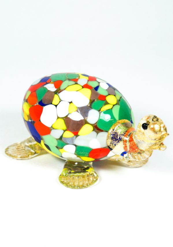 Murano Glass Animal Turtle With Mace Multicolor And Gold - Made Murano Glass