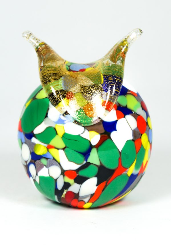 Murano Glass Animal Owl With Mace Multicolor And Gold - Made Murano Glass