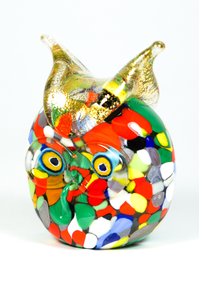 Denver Multicolored Murano Glass Owl With Mace Made Murano Glass