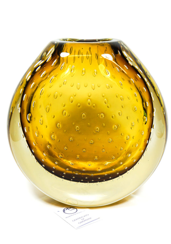 Rita - Venetian Blown Glass Vase Amber Sommerso - Made Murano Glass