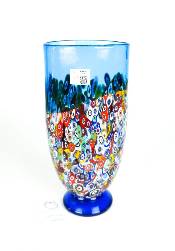 Lindo - Blown Vase Aquamarine And Murrina Millefiori