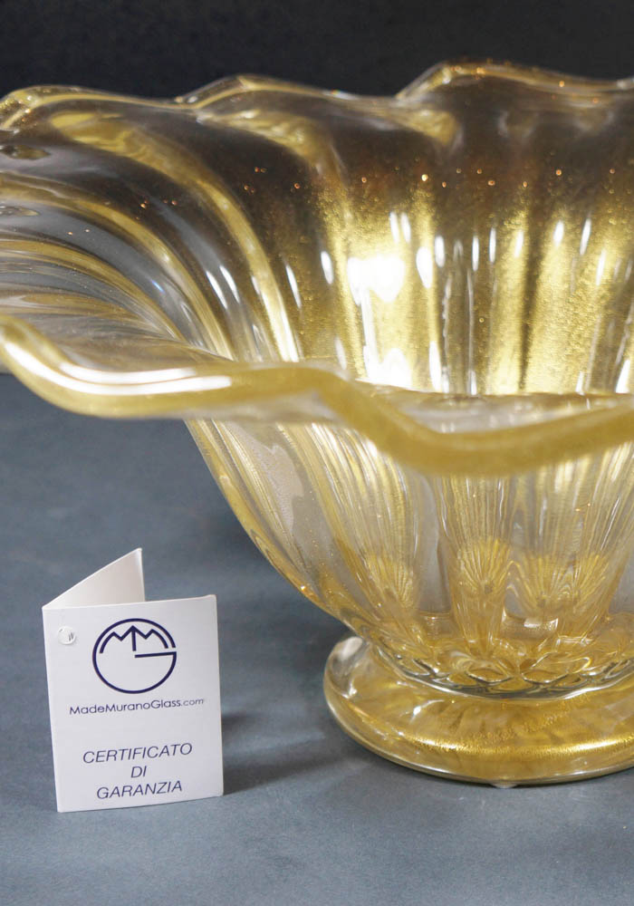 Murano Glass Bowl All Gold 24 Carats Glass Vases Murano