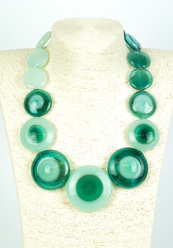 Indio - Collana Perle Verde Smeraldo Vetro Soffiato - Made Murano Glass